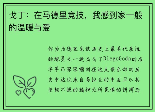 戈丁：在马德里竞技，我感到家一般的温暖与爱